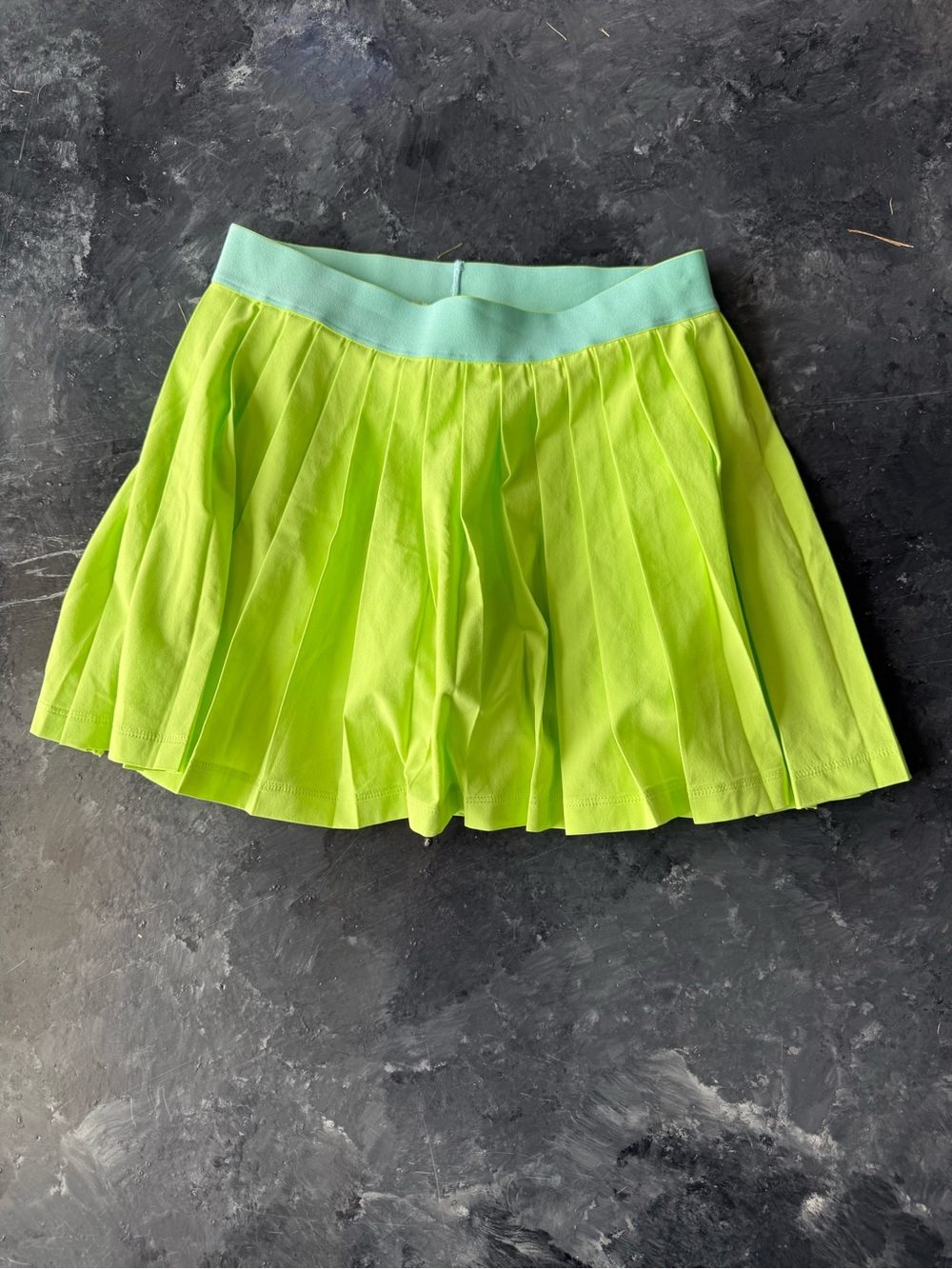 Athleta Neon Lime Pleated Skater Skirt with Mint Waistband